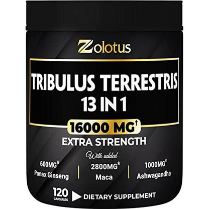 13in1 Tribulus Terrestris Capsules - 16000mg Per Serving with Maca, Horny Goat Weed, Panax Ginseng, Saw Palmetto, Tongkat Ali, Shilajit & More - Energy, Stamina Supplement for Men & Women - 120 Counts