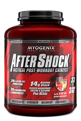 Myogenix Aftershock Post Workout, Unlimited Muscle Growth | Anabolic Whey Protein | Mass Building Carbohydrates | Amino Stack Creatine and Glutamine Plus BCAAs | Fruit Punch 5.82 lbs