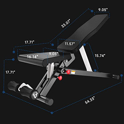 FANATICS Weight Bench, Adjustable Workout Benches Foldable Bench Press 800 LB Stable Incline Bench Training Benches for Home Gym Dumbbell Exercise