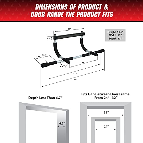 Iron Gym Pull Up Bars - Total Upper Body Workout Bar for Doorway, Adjustable Width Locking, No Screws Portable Door Frame Horizontal Chin-up Bar, Fitness Exercise & Training Equipment for Home