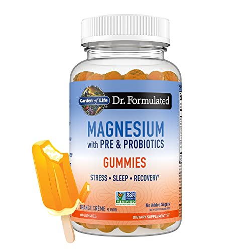 Garden of Life Dr Formulated Magnesium Citrate Supplement with Prebiotics & Probiotics for Stress, Sleep & Recovery – Vegan, Gluten Free, Kosher, Non-GMO, No Added Sugars – 60 Gummies