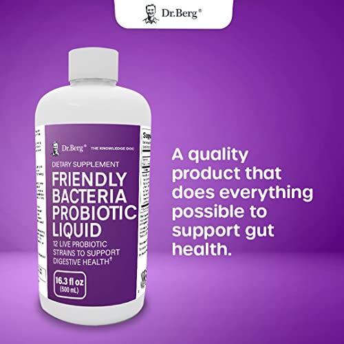 Dr. Berg's Friendly Probiotic Liquid Supplement Drink Mix w/ 12 Live Probiotics Strains & Lactobacillus Acidophilus - Digestive Health, Immune System & Gut Support for Men Women & Kids -1 Month Supply