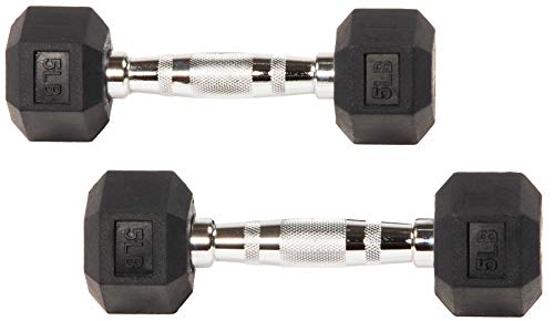 Signature Fitness Rubber Encased Hex Dumbbell, 5LB Pair