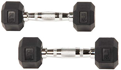 Signature Fitness Rubber Encased Hex Dumbbell, 5LB Pair