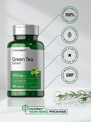 Green Tea Extract Capsules 450mg | 180 Count | Herbal Supplement | Non-GMO and Gluten Free | by Horbaach