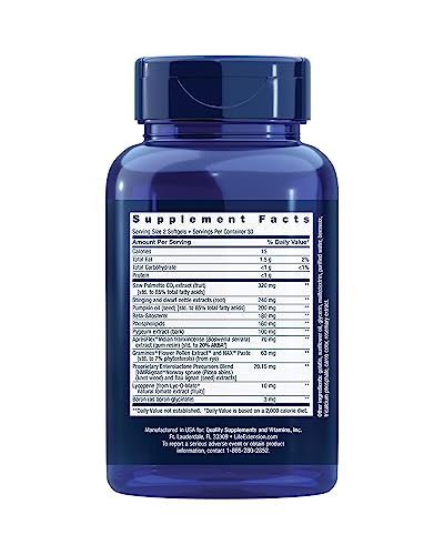 Life Extension Ultra Prostate Formula, saw palmetto for men, pygeum, stinging nettle root, lycopene, 11 nutrients for prostate function, non-GMO, gluten-free, 60 softgels