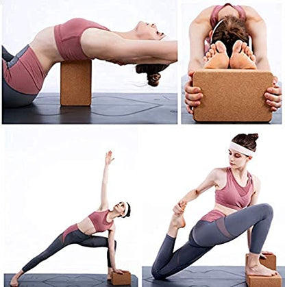 Cork Yoga Blocks 2 Pack Set -Natural Cork from Portugal, 9"x6"x4" Yoga Blocks Non-Slip&Anti-Tilt for Women| Men, Lightweight, Odor-Resistant| Moisture-Proof, Perfect Yoga Equipment