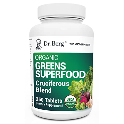 Dr. Berg's Greens Superfood Cruciferous Vegetable Tablets - Vegetable Supplements for Adults w/ 11 Phytonutrient Super Greens Tablets - Energy, Immune System & Liver Veggie Tablets - 250 Tablets