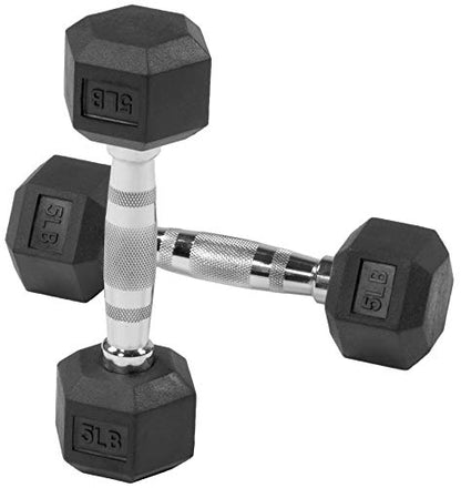 Signature Fitness Rubber Encased Hex Dumbbell, 5LB Pair