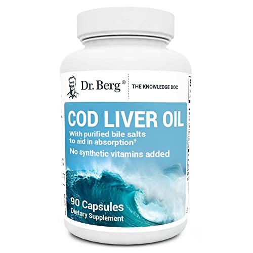 Dr. Berg Cod Liver Oil Capsules from Wild Caught Cod - No Smells or Bad Aftertaste - Rich in Omega-3 Fatty Acids (DHA & EPA), Vitamins A & D - Gluten-Free & Non-GMO Supplement - 90 Capsules