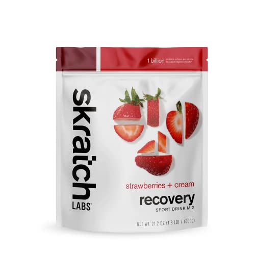 Skratch Labs Recovery- Sport Drink Mix | Complete Milk Protein with Carbs, Electrolytes, and Probiotics | Post Workout Powder | Strawberries + Cream