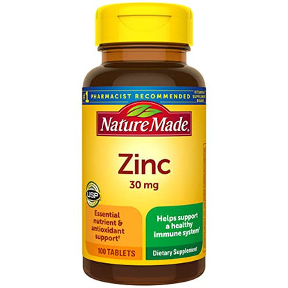 Nature Made Zinc 30 mg, Dietary Supplement for Immune Health and Antioxidant Support, 100 Tablets, 100 Day Supply