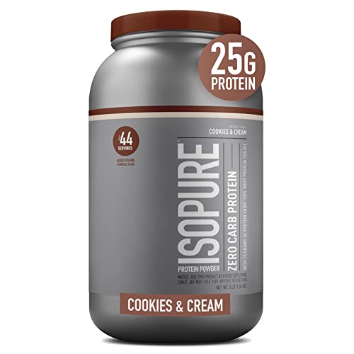 Isopure Zero Carb, Vitamin C and Zinc for Immune Support, 25g Protein, Keto Friendly Protein Powder, 100% Whey Protein Isolate, Flavor: Cookies & Cream, 3 Pounds (Packaging May Vary)