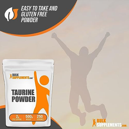 BULKSUPPLEMENTS.COM Taurine Powder - Taurine Supplement, Taurine 2000mg, Amino Acids Supplement - Heart Health Supplements, Unflavored, Pure & Gluten Free, 2g per Serving, 500g (1.1 lbs)