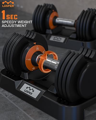 Lusper Adjustable Dumbbell Set, 25LB/25LB*2 Weights Dumbbells Set 1-Sec Fast Adjust Dumbbells, 5 in 1 Free Weights Set with Anti-Slip Metal Handle, Home Gym Exercise Equipment for Men and Women (25LB*2)