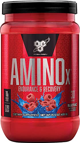 BSN Amino X Muscle Recovery & Endurance Powder with BCAAs, 10 Grams of Amino Acids, Keto Friendly, Caffeine Free, Flavor: Blue Raspberry, 30 Servings (Packaging May Vary)