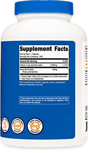 Nutricost Vitamin C with Rose Hips 1025mg, 240 Capsules - Vitamin C 1,000mg, Rose Hips 25mg, Premium, Non-GMO, Gluten Free Supplement