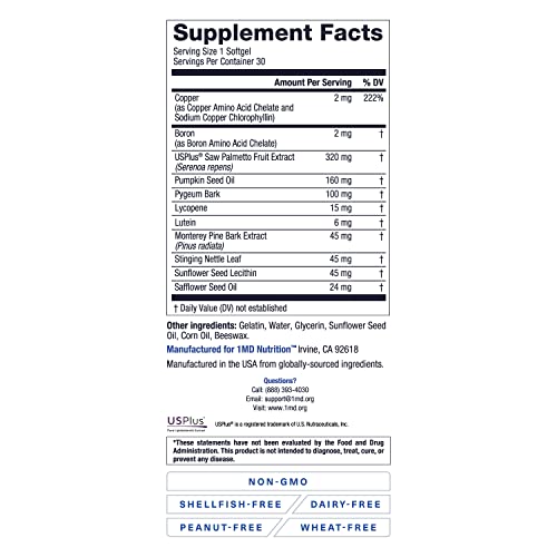 1MD Nutrition ProstateMD Saw Palmetto Prostate Support Supplement - Support for Urinary Tract and Frequent Bathroom Urges | 30 Day Supply