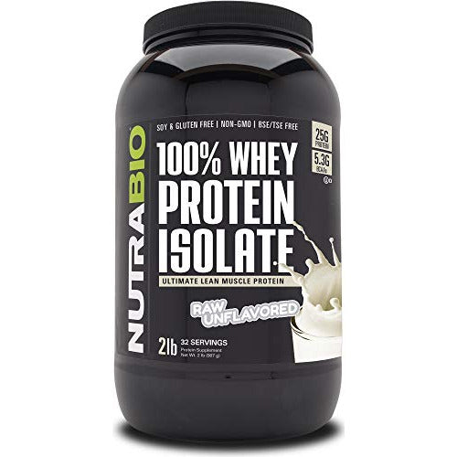 NutraBio 100% Whey Protein Isolate - Complete Amino Acid Profile - 25G of Protein Per Scoop - Soy and Gluten Free - Zero Fillers, Non-GMO, Protein Powder - Unflavored, 2 Pounds