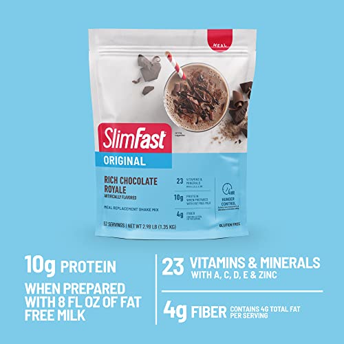 SlimFast Meal Replacement Powder, Original Rich Chocolate Royale, Shake Mix, 10g of Protein, 52 Servings (Packaging May Vary)