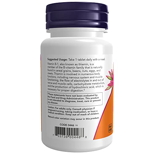 NOW Supplements, Vitamin B-1 100 mg, Energy Production*, Nervous System Health*, 100 Tablets