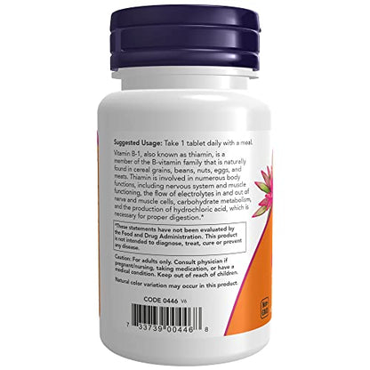 NOW Supplements, Vitamin B-1 100 mg, Energy Production*, Nervous System Health*, 100 Tablets