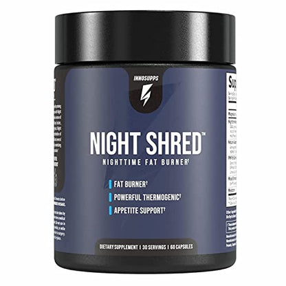 InnoSupps Night Shred - Night Time Fat Burner | Appetite Suppressant and Weight Loss Support| Ashwagandha Root, Grains of Paradise, Melatonin (60 Vegetarian Capsules) |