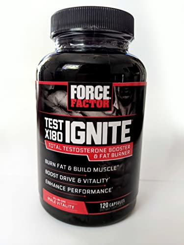 Force Factor Test X180 Ignite Total Testosterone Booster for Men with Fenugreek Seed and Green Tea Extract to Build Lean Muscle, Boost Energy, and Improve Performance, 120 Count