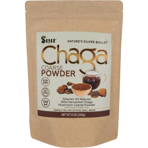 Sayan Siberian Raw Ground Chaga Powder 8 Oz (226g) - Wild Forest Mushroom Tea, Powerful Adaptogen Antioxidant Supplement, Support for Immune System & Digestive Health