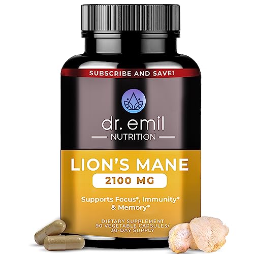 2100mg Organic Lions Mane Supplement Capsules for Focus, Mental Clarity & Cognitive Support - Brain Boosting Nootropic Lion's Mane Mushroom Supplement with 100% Organic Lions Mane Extract