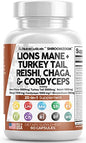 Lions Mane 3000mg 20in1 Mushroom Supplement with Turkey Tail 2000mg Reishi 1000mg Cordyceps Chaga 1000mg Maitake Meshima Poria Cocos Shiitake Oyster Porcini Enoki Cognitive, Energy, Focus Pills USA