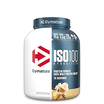 Dymatize ISO 100 Protein Powder with 25g of Hydrolyzed 100% Whey Isolate, Vanilla 5 Pound, Package may vary