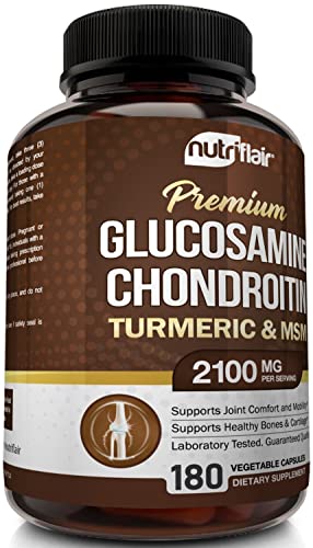 NutriFlair Glucosamine Chondroitin Turmeric MSM Boswellia - Supplement - Natural & Non-GMO - Antioxidant Pills - for Back, Knees, Hands, Joints, Cartilage