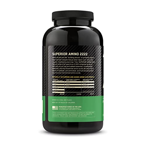 Optimum Nutrition Superior Amino 2222 Tablets, Complete Essential Amino Acids, EAAs, 320 Count