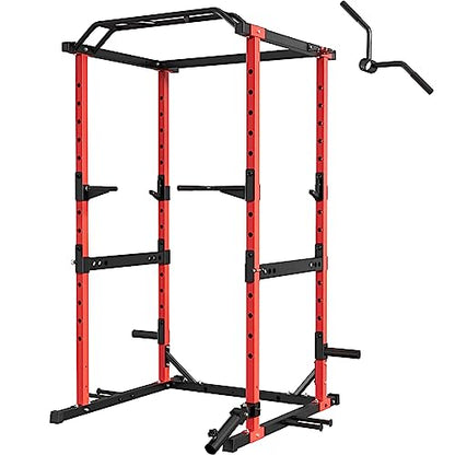 MAJOR LUTIE Power Rack Power Cage, PLM05 Multi-Function Squat Rack with Optional Pulley System for Home Gym（RED)