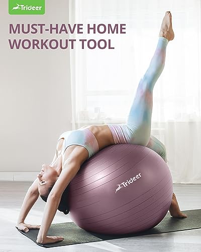 Trideer Yoga Ball - Exercise Ball for Workout pilates Stability - Anti-Burst and Slip Resistant for physical therapy, Birthing, Stretching & Core Workout, Office Ball Chair, Flexible Seating, Home Gym