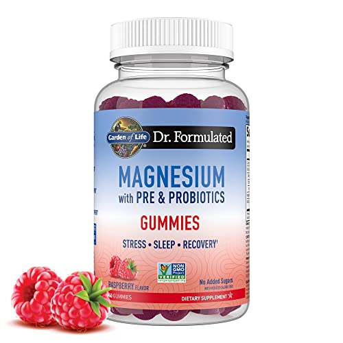 Garden of Life - Dr Formulated Magnesium Citrate Supplement with Prebiotics & Probiotics for Stress, Sleep & Recovery - Vegan, Gluten Free, Kosher, Non-GMO, No Added Sugars – 60 Raspberry Gummies