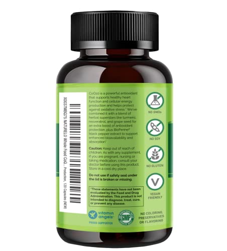 NATURELO Whole Food CoQ10 with Heart Health Blend, Powerful Antioxidant for Energy Production, 120 Capsules