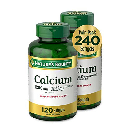 Nature’s Bounty Calcium Plus 1000 IU Vitamin D3, Immune Support & Bone Health, Softgels, 120 Ct (2-Pack)