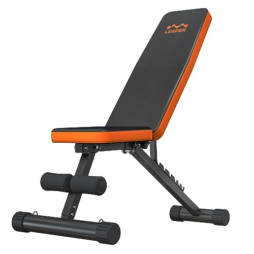 Lusper Weight Bench for Home Gym, Adjustable and Foldable Weight bench, Multi-purpose Workout Bench, Bench Press Sit up Incline Flat Decline all in 1, Stable Gym Bench for Full Body Exercise