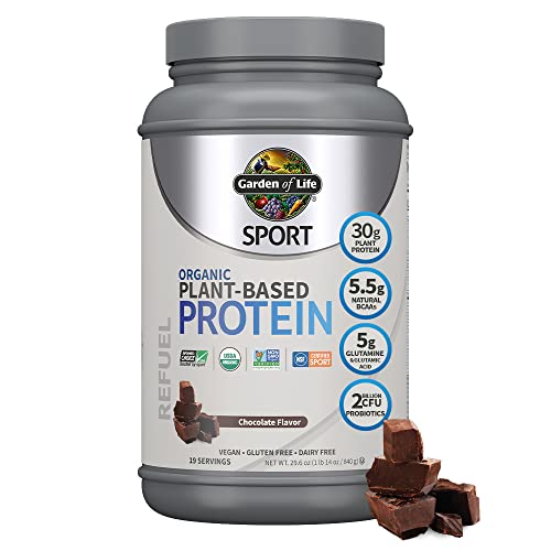 Garden of Life Organic Vegan Sport Protein Powder, Chocolate - Probiotics, BCAAs, 30g Plant Protein for Premium Post Workout Recovery, NSF Certified, Keto, Gluten & Dairy Free, Non GMO, 19 Servings