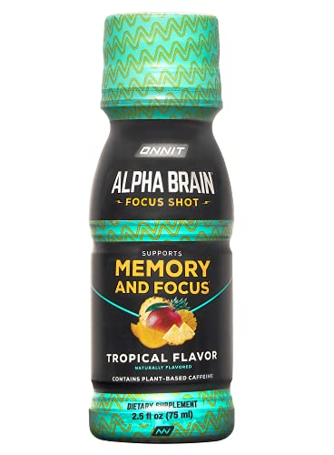 Onnit Alpha BRAIN Focus Energy Shot Supplement - Energy, Focus, Mood, Stress, Brain Booster Drink - Tropical (2.5 fl oz, 6 ct)