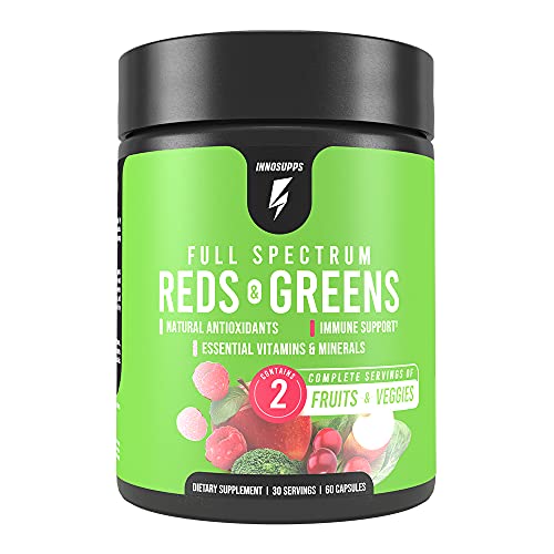 InnoSupps Full Spectrum Reds & Greens | PhytoServ, 2 Servings of Fruits + Veggies Per Serving, Spirulina, Chlorella, Antioxidants,