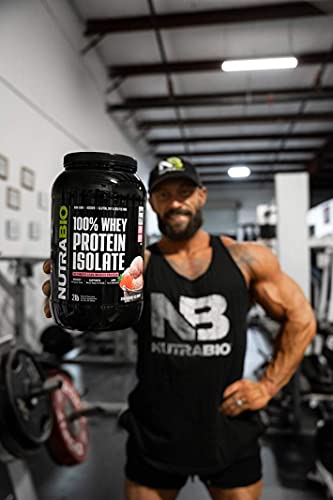 NutraBio 100% Whey Protein Isolate - Complete Amino Acid Profile - 25G of Protein Per Scoop - Soy and Gluten Free - Zero Fillers, Non-GMO, Protein Powder - Strawberry, 2 Pounds