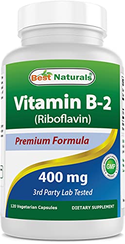 Best Naturals Vitamin B2 (Riboflavin) 400mg - Migraine Relief - Veggie Capsules - Conezyme Precursor - 120 Count (120 Count (Pack of 1))