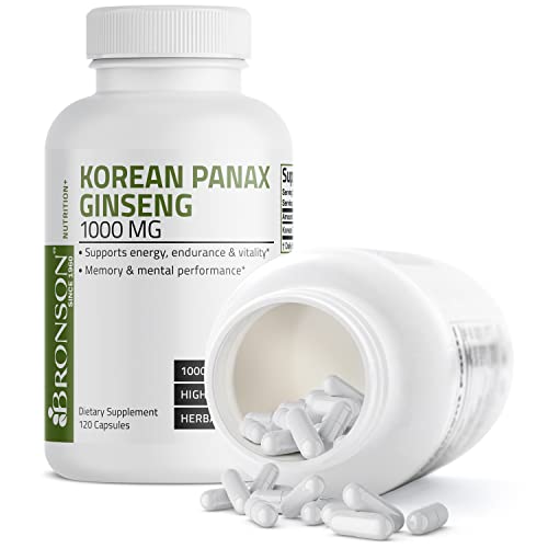 Bronson Korean Panax Ginseng 1000 mg Supports Energy, Endurance & Vitality + Memory and Mental Performance, 120 Capsules