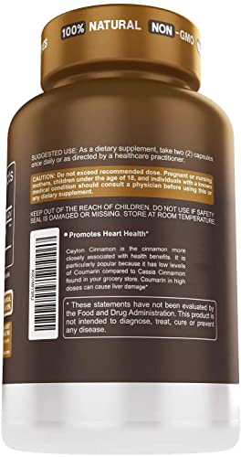 Herbtonics Pure Ceylon Cinnamon Capsules for Enhanced Well-Being - 1500mg per Serving of Ceylon Cinnamon Powder - 120 Vegetarian Capsules