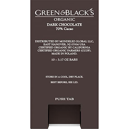 Green & Black's Organic Dark Chocolate Bar, 70% Cacao, 10 - 3.17 oz Bars