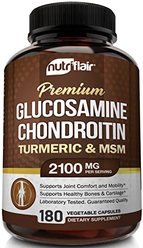 NutriFlair Glucosamine Chondroitin Turmeric MSM Boswellia - Supplement - Natural & Non-GMO - Antioxidant Pills - for Back, Knees, Hands, Joints, Cartilage