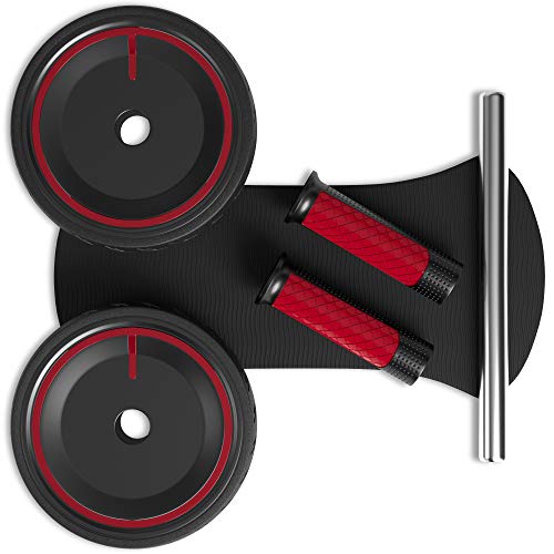 Readaeer Metal Handle Ab Roller Wheel with Knee Pad Abdominal Exercise for Home Gym Fitness Equipment Black & Red